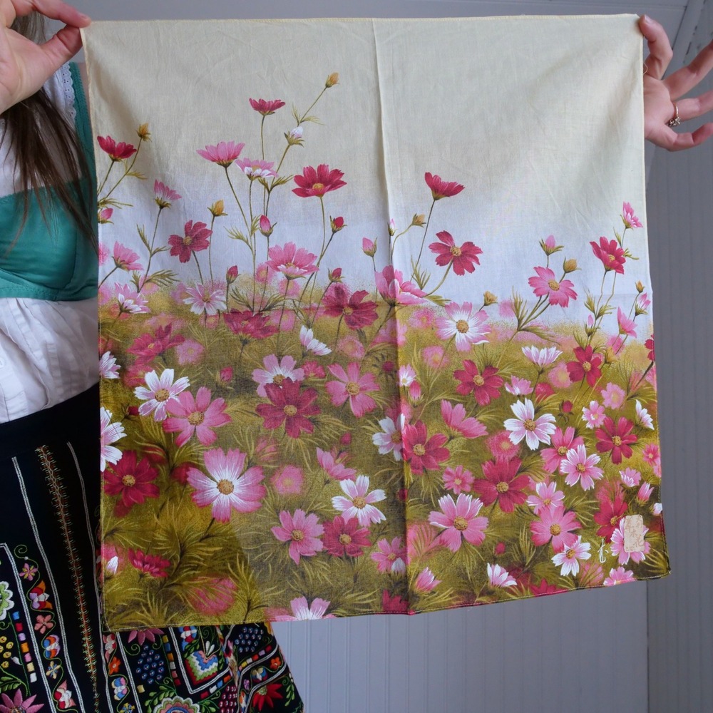 Gorgeous vintage signed cosmo print cotton Japanese handkerchief/scarf